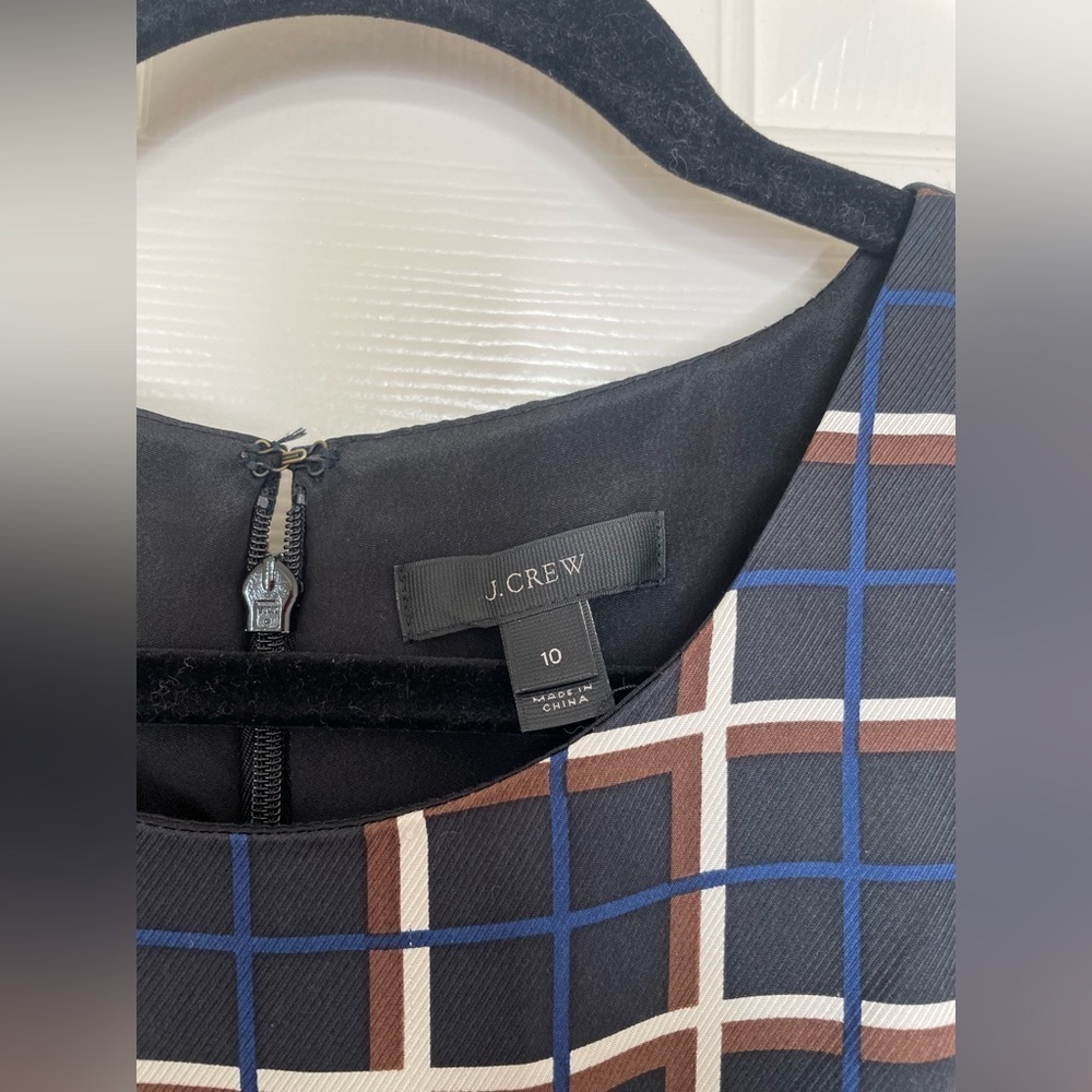 J.Crew Navy Silk Sleeveless Fit & Flare Dress Plaid Windowpane Check | 10 - Picture 4 of 12